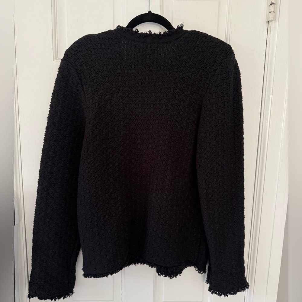 Tahari Fringe Black Cardigan - Picture 2 of 4